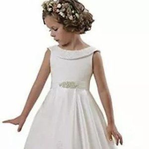 Ivory O-Neck Sleeveless A-Line Party Pageant Wedding Dress for Flower Girl Sz 8